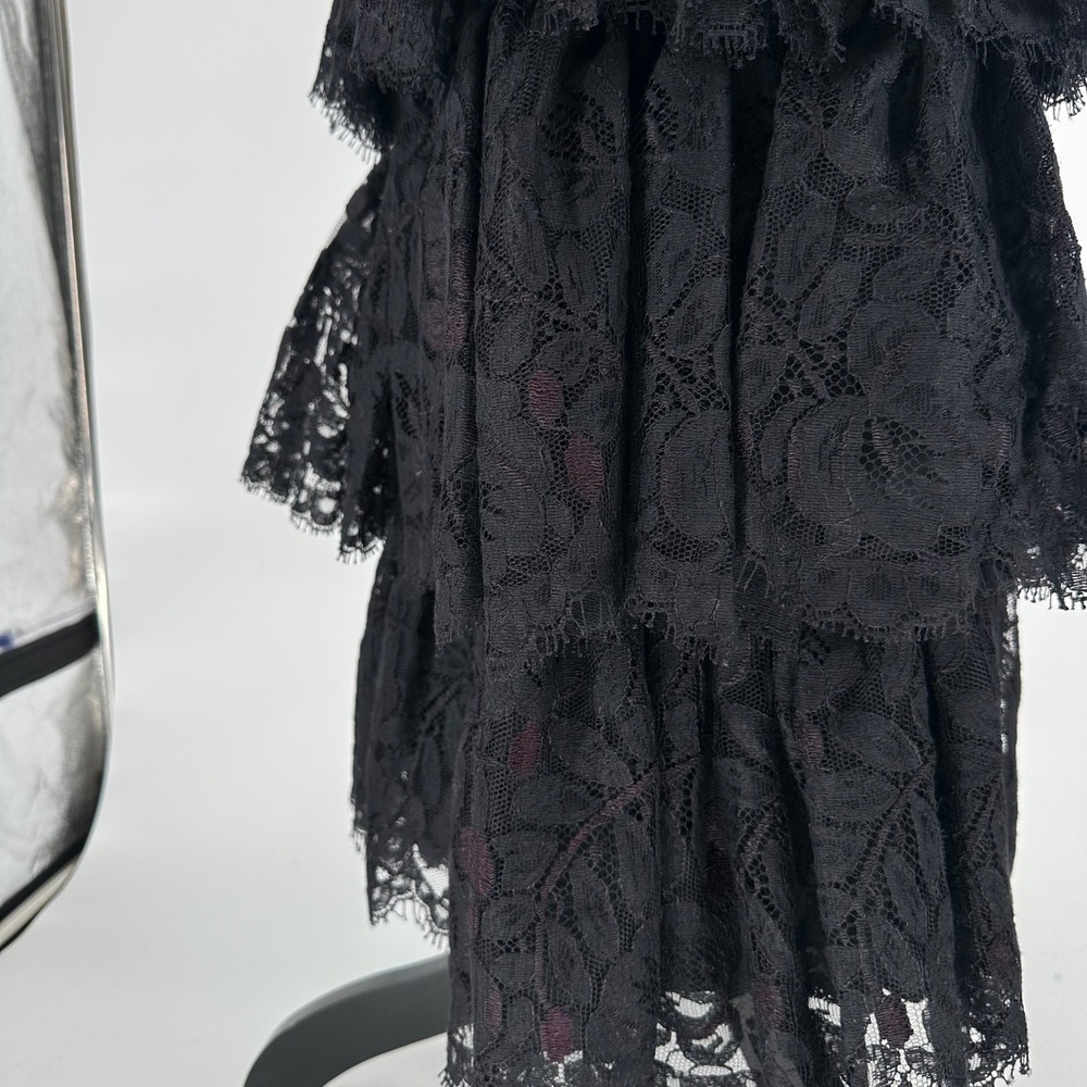 Adrienne Vittadini Black Tiered Ruffle Lace Maxi Skirt Knit Wool Whimsygoth M - Picture 5 of 7